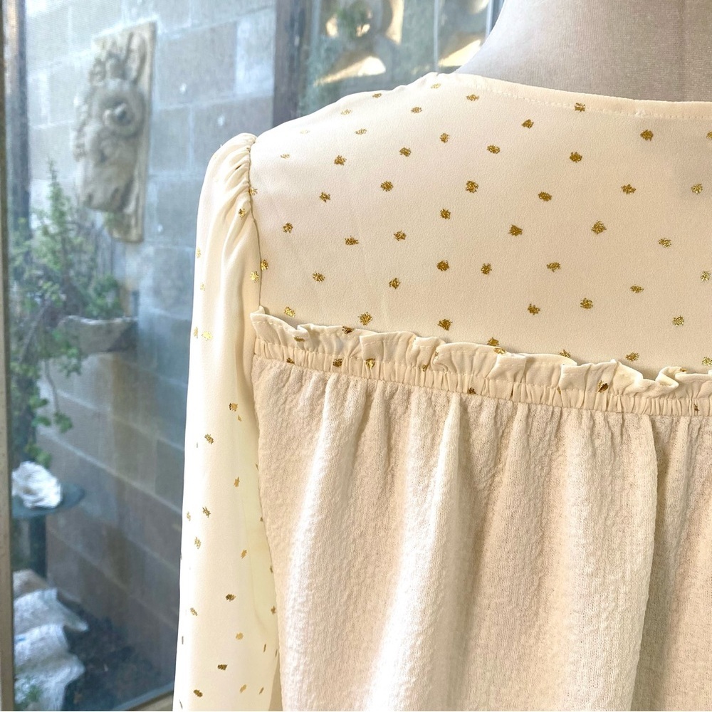 Current Air Anthropologie Gold Dot Sparkle Blouse Cream, Sz M - Picture 7 of 11